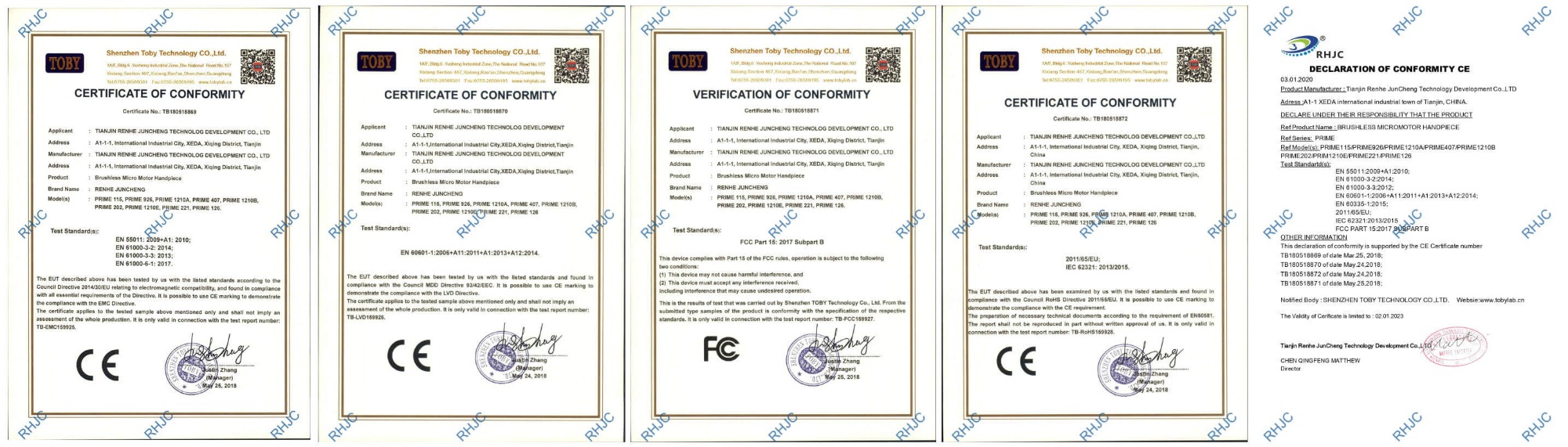 Certificats CE, ROSH et FCC